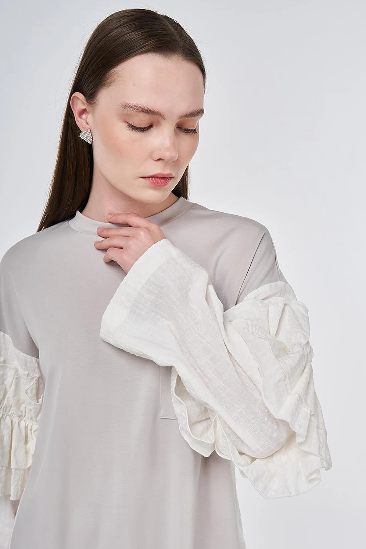 Ruffle Detail Modal Two-Piece Set Light Gray