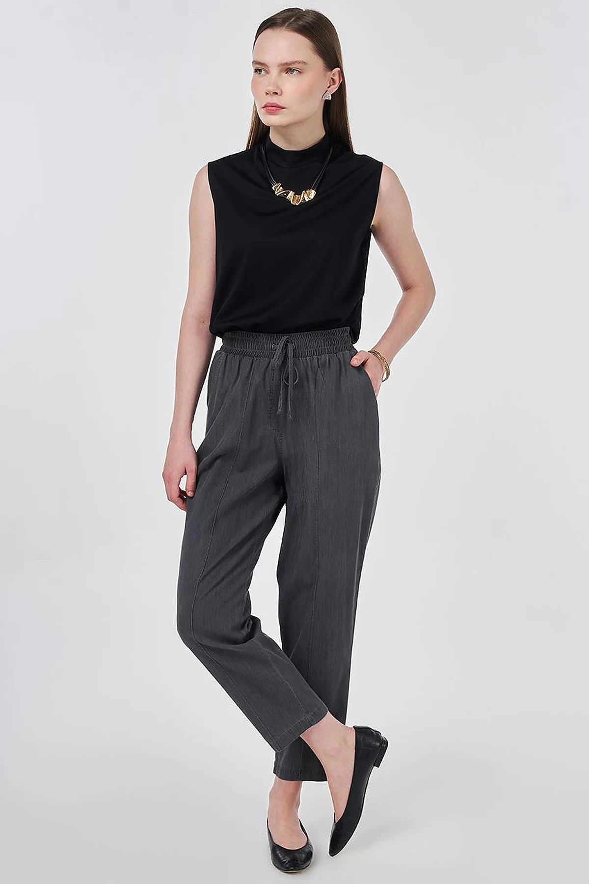 Washed Panelled Denim Pants Anthracite