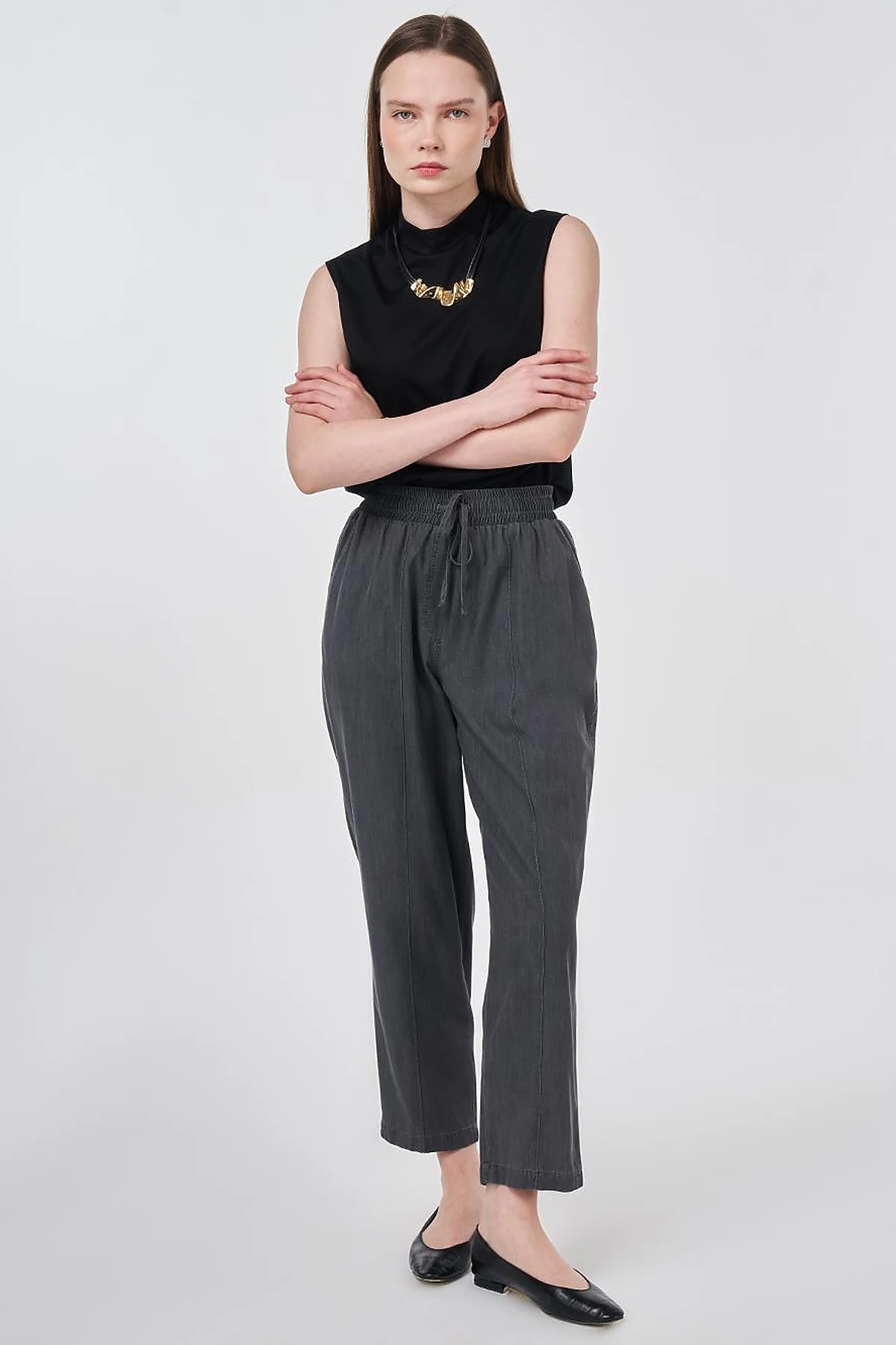 Washed Panelled Denim Pants Anthracite