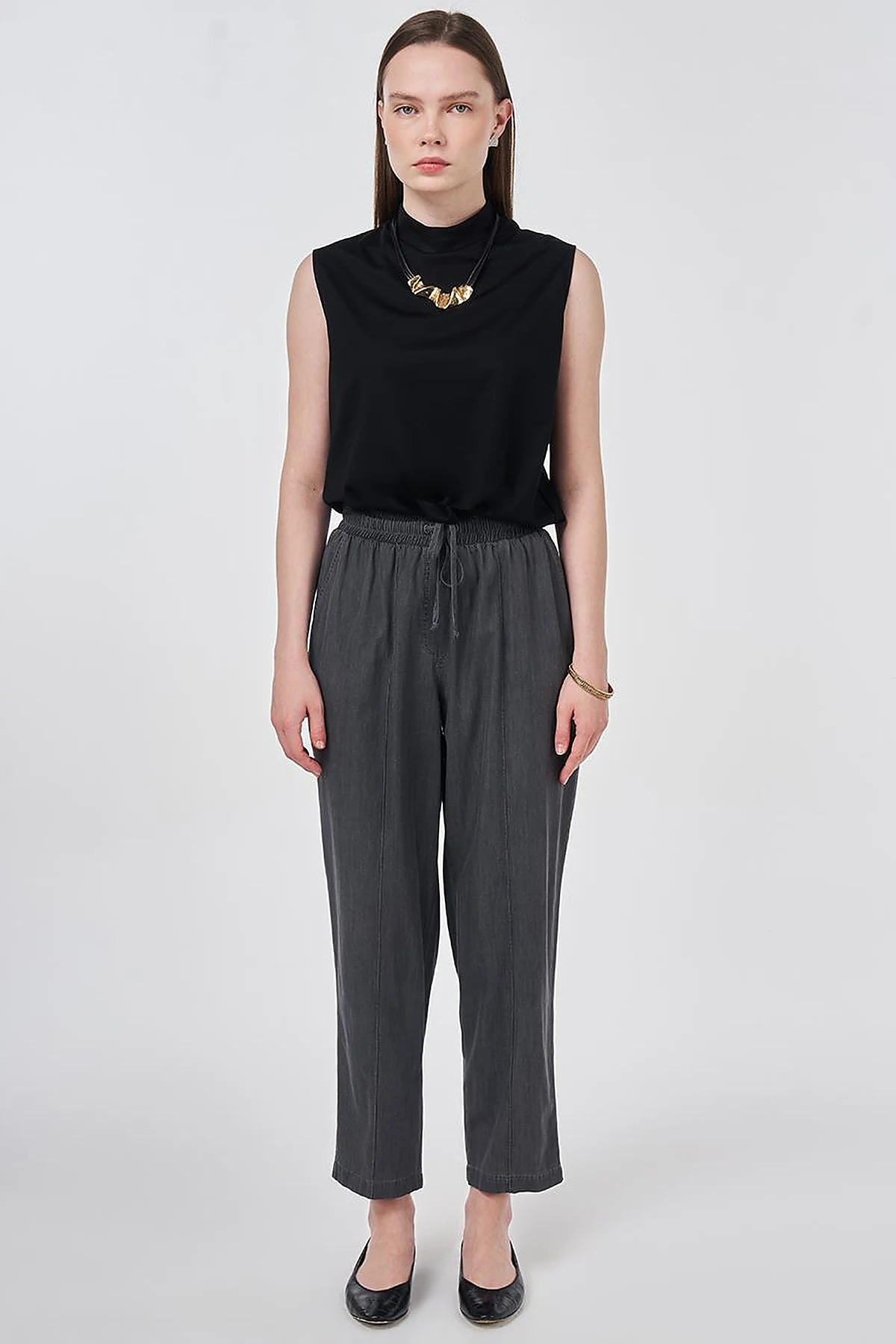 Washed Panelled Denim Pants Anthracite