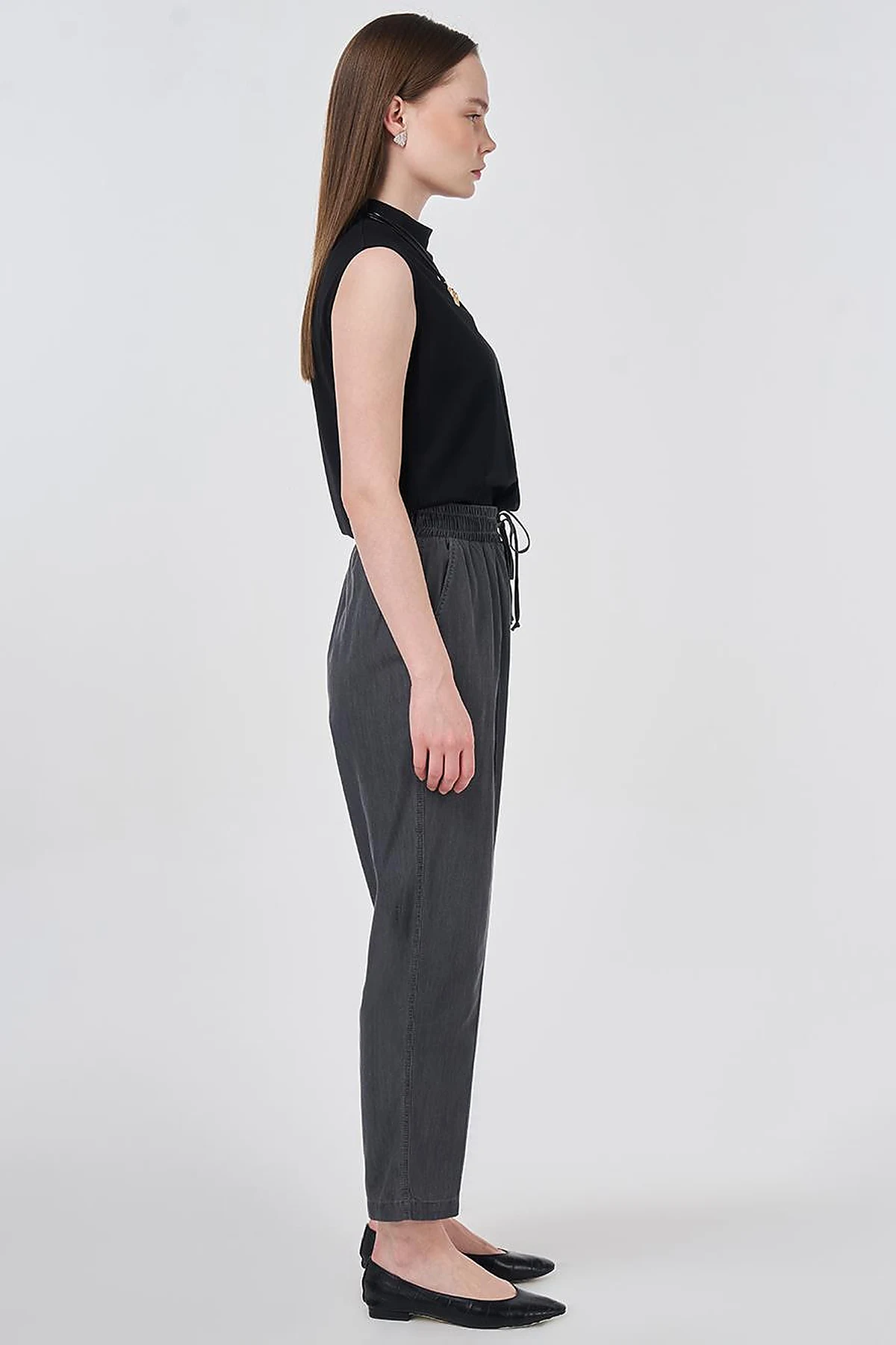 Washed Panelled Denim Pants Anthracite