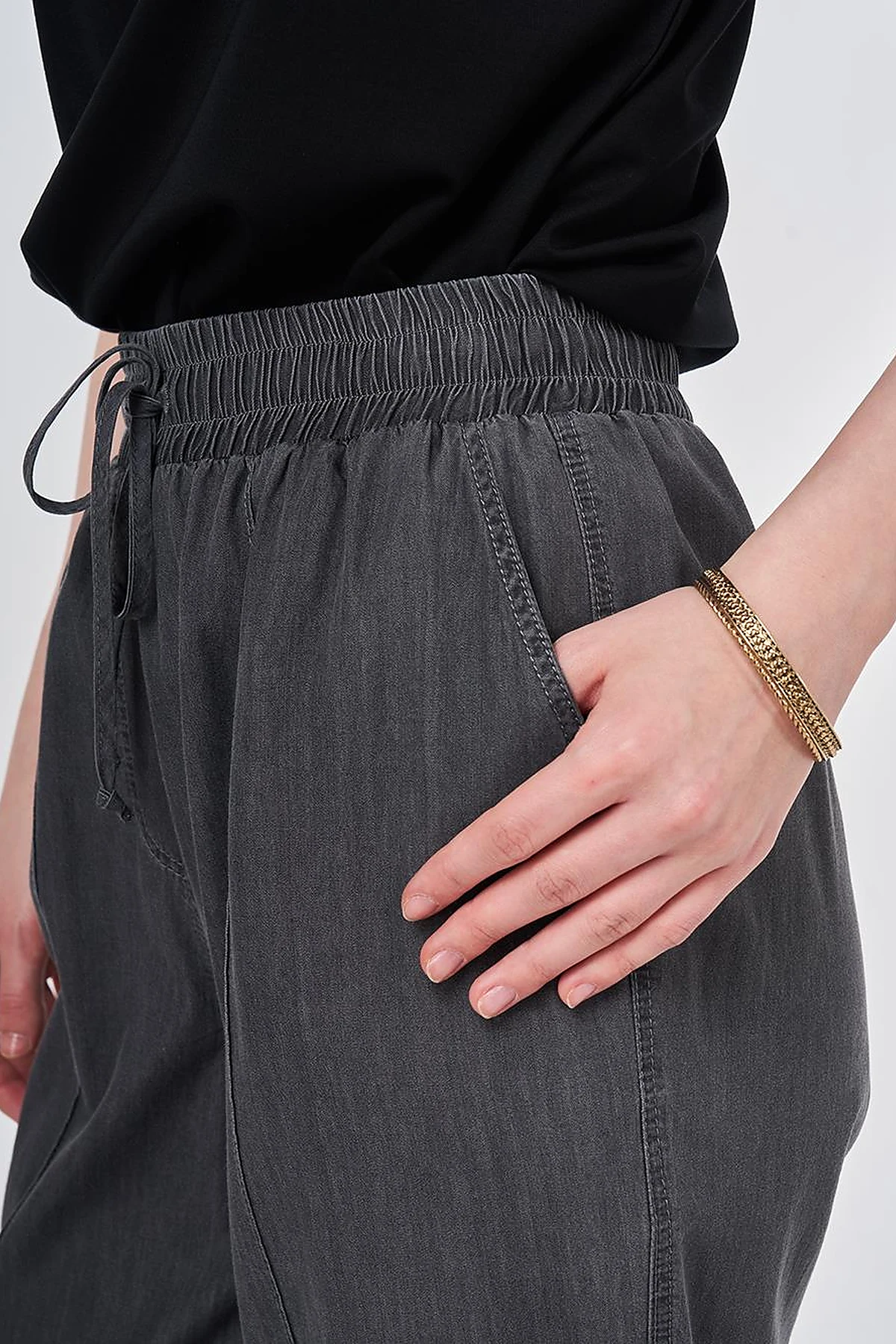 Washed Panelled Denim Pants Anthracite