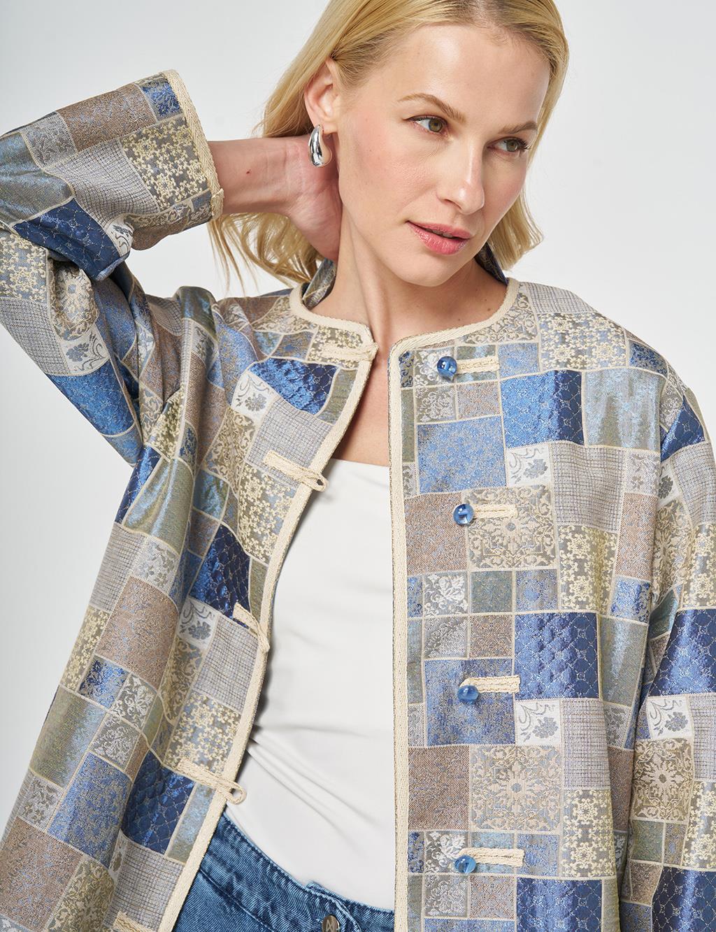 Square Pattern Jacquard Jacket Indigo