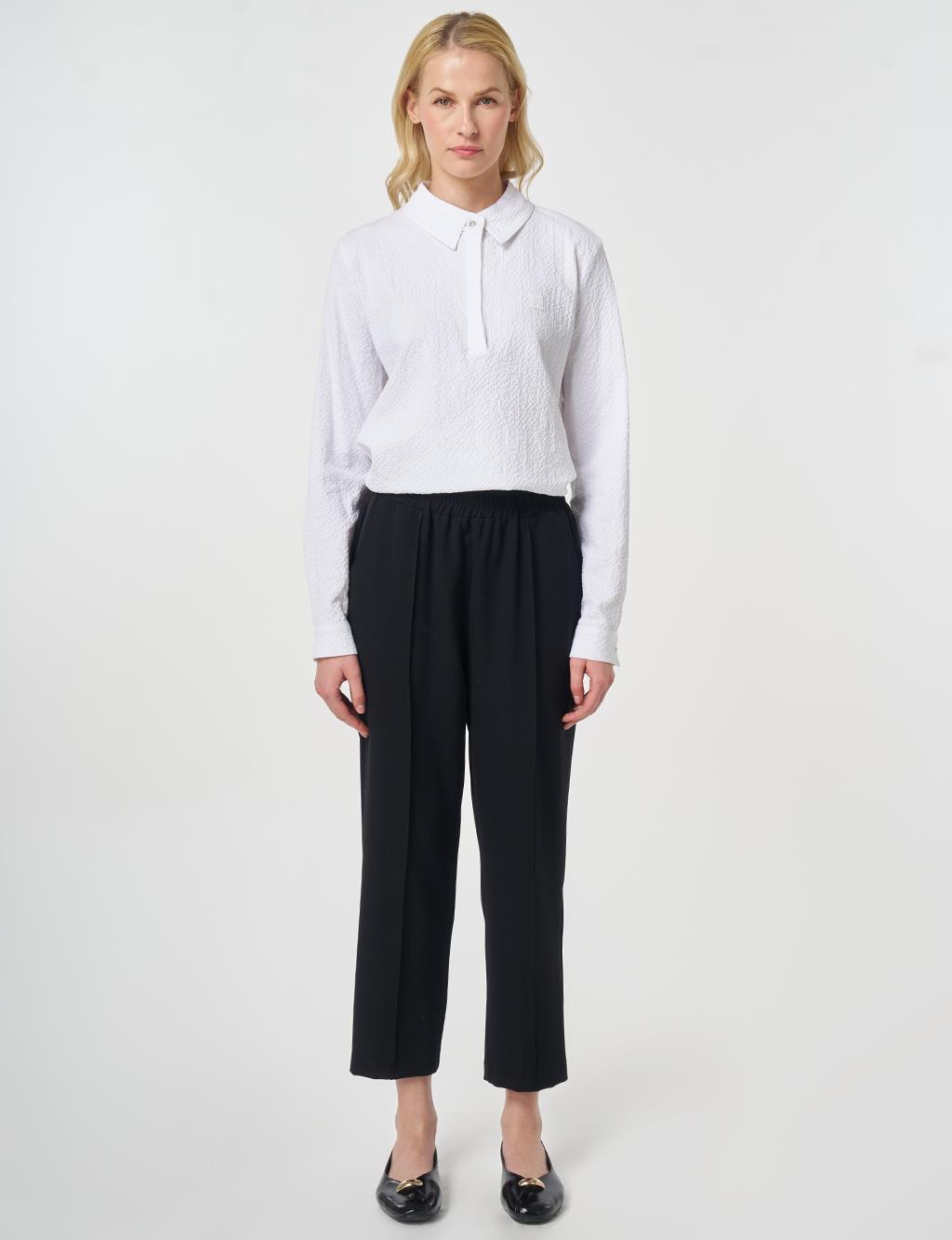 Topstitched Straight-Leg Pants Black