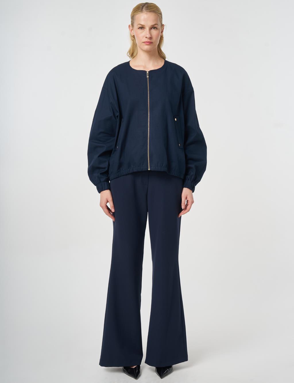 Zip-Up Bomber Jacket Dark Navy