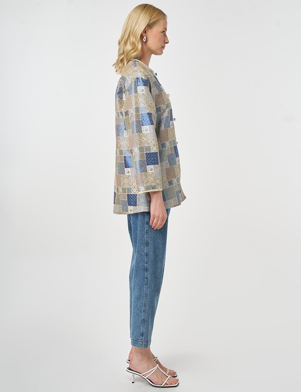 Square Pattern Jacquard Jacket Indigo