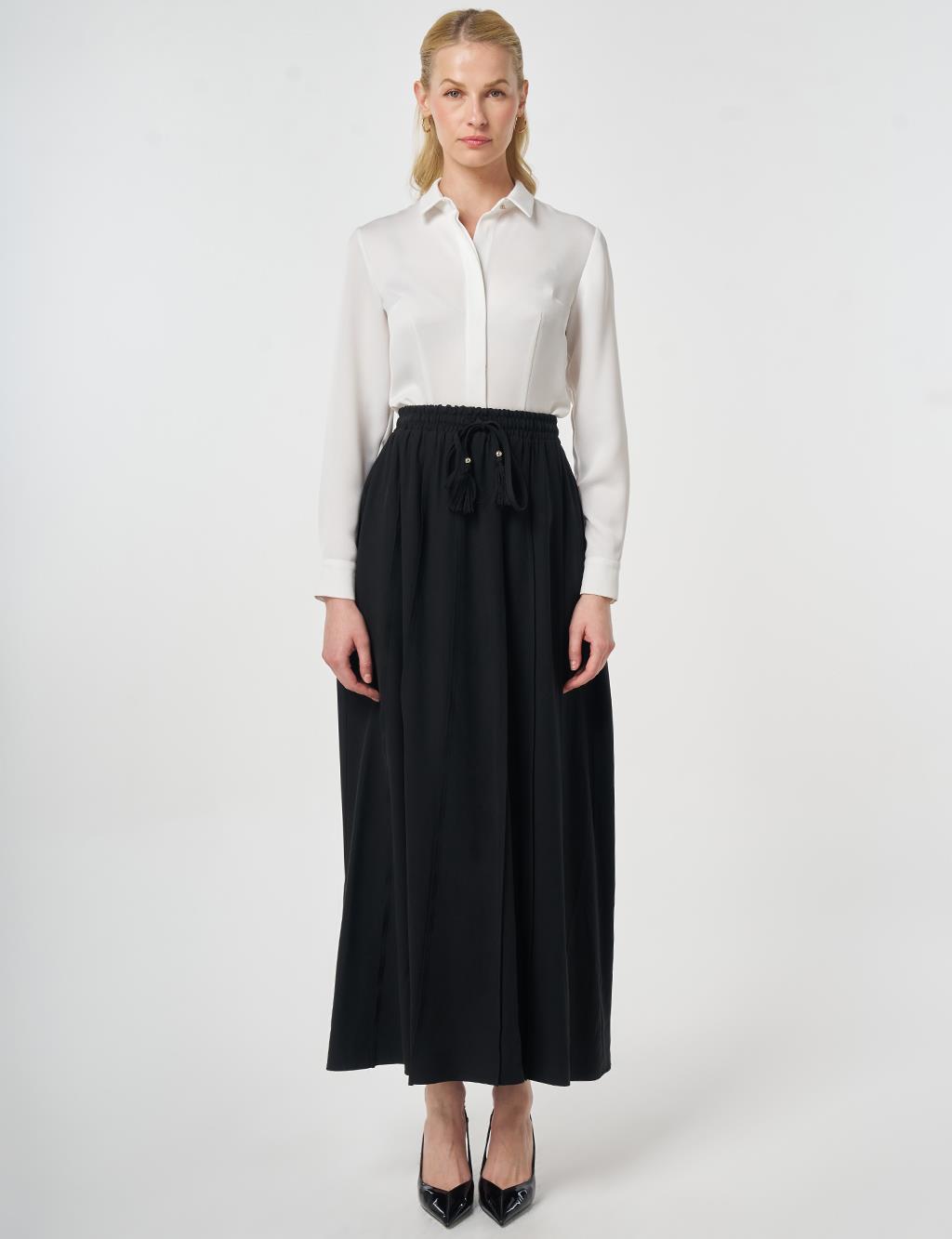 Panel-Stitched Rayon Skirt Black