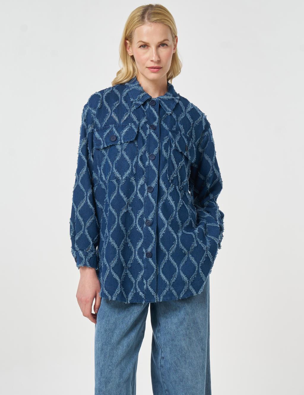 Tifsitmeli Gömlek Yaka Tunik Lacivert