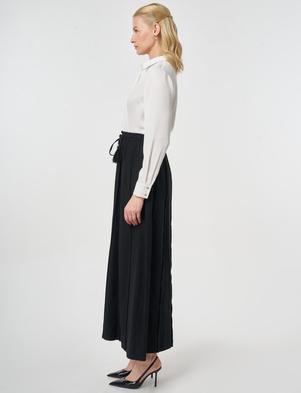 Panel-Stitched Rayon Skirt Black