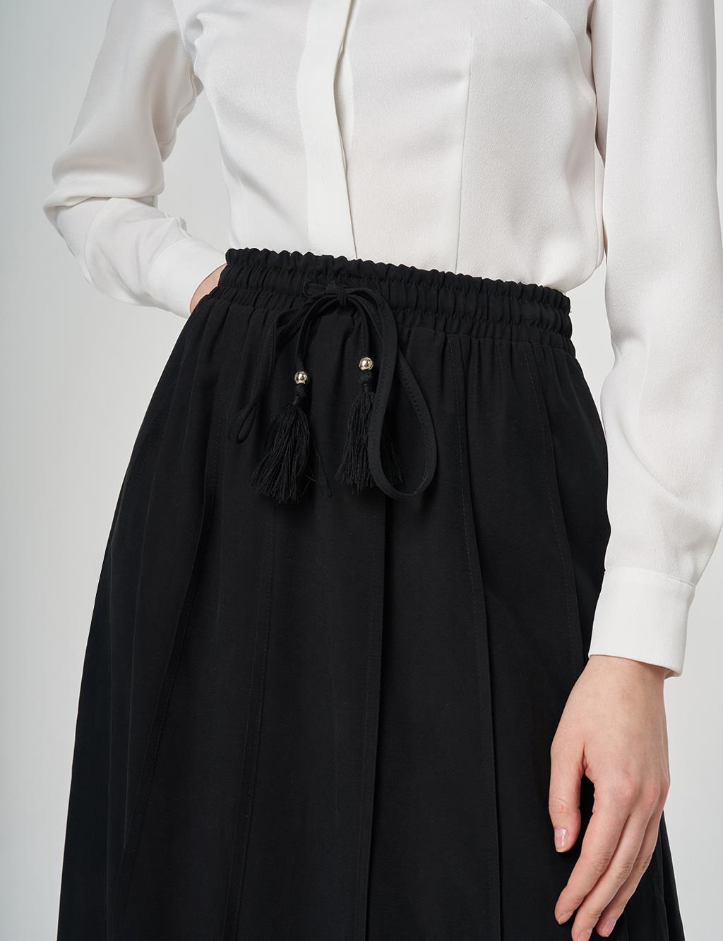 Panel-Stitched Rayon Skirt Black