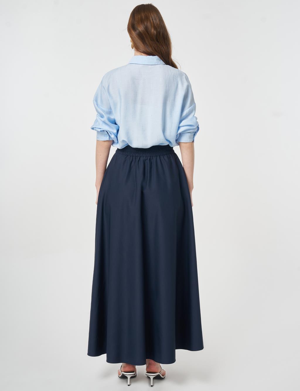 Fringed A-line Skirt Dark Navy