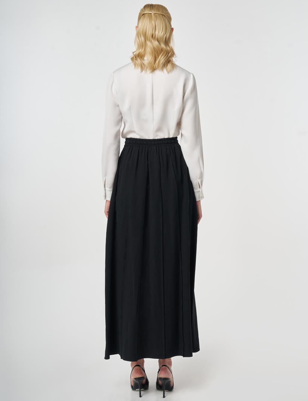 Panel-Stitched Rayon Skirt Black
