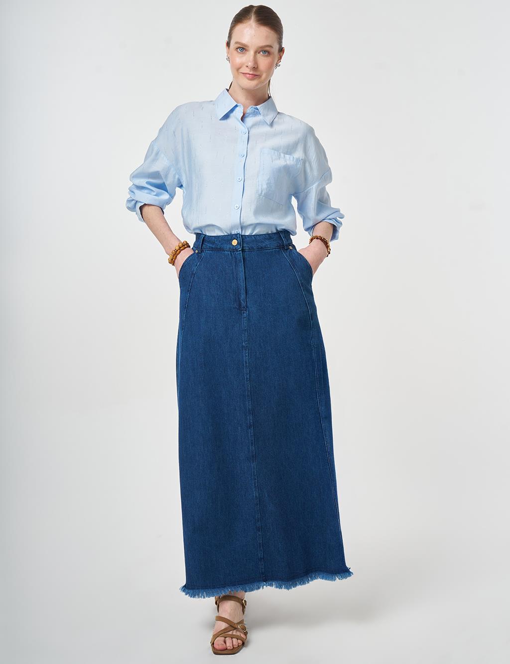 Washed Denim Skirt Navy 