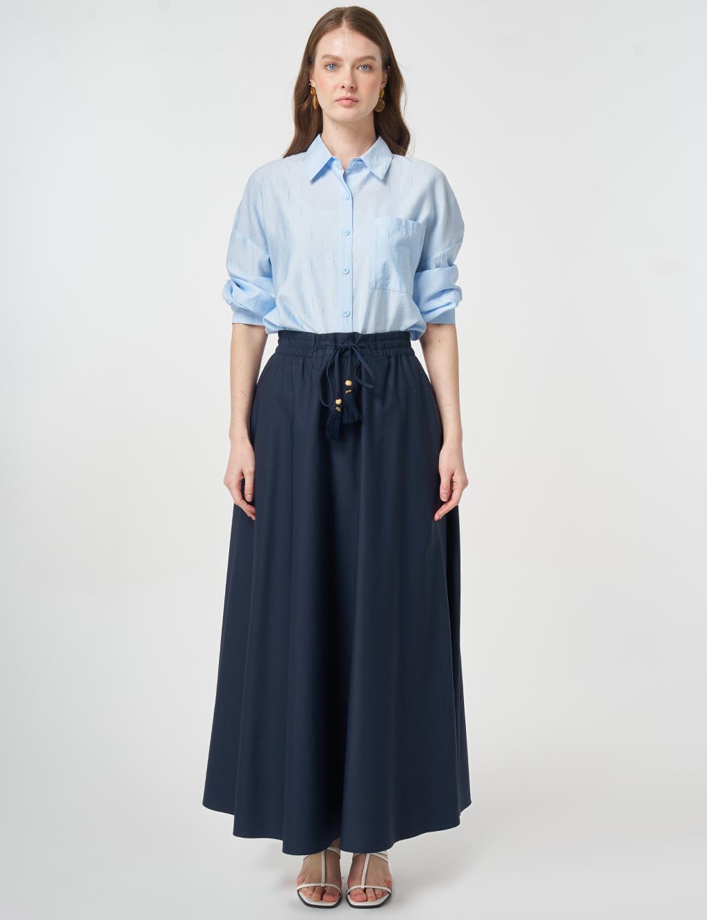 Fringed A-line Skirt Dark Navy