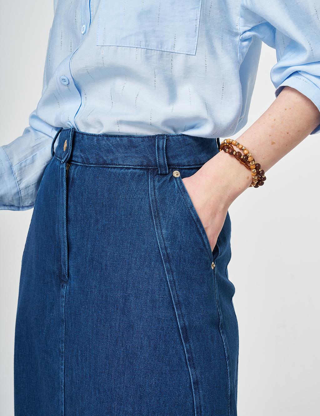 Washed Denim Skirt Navy 
