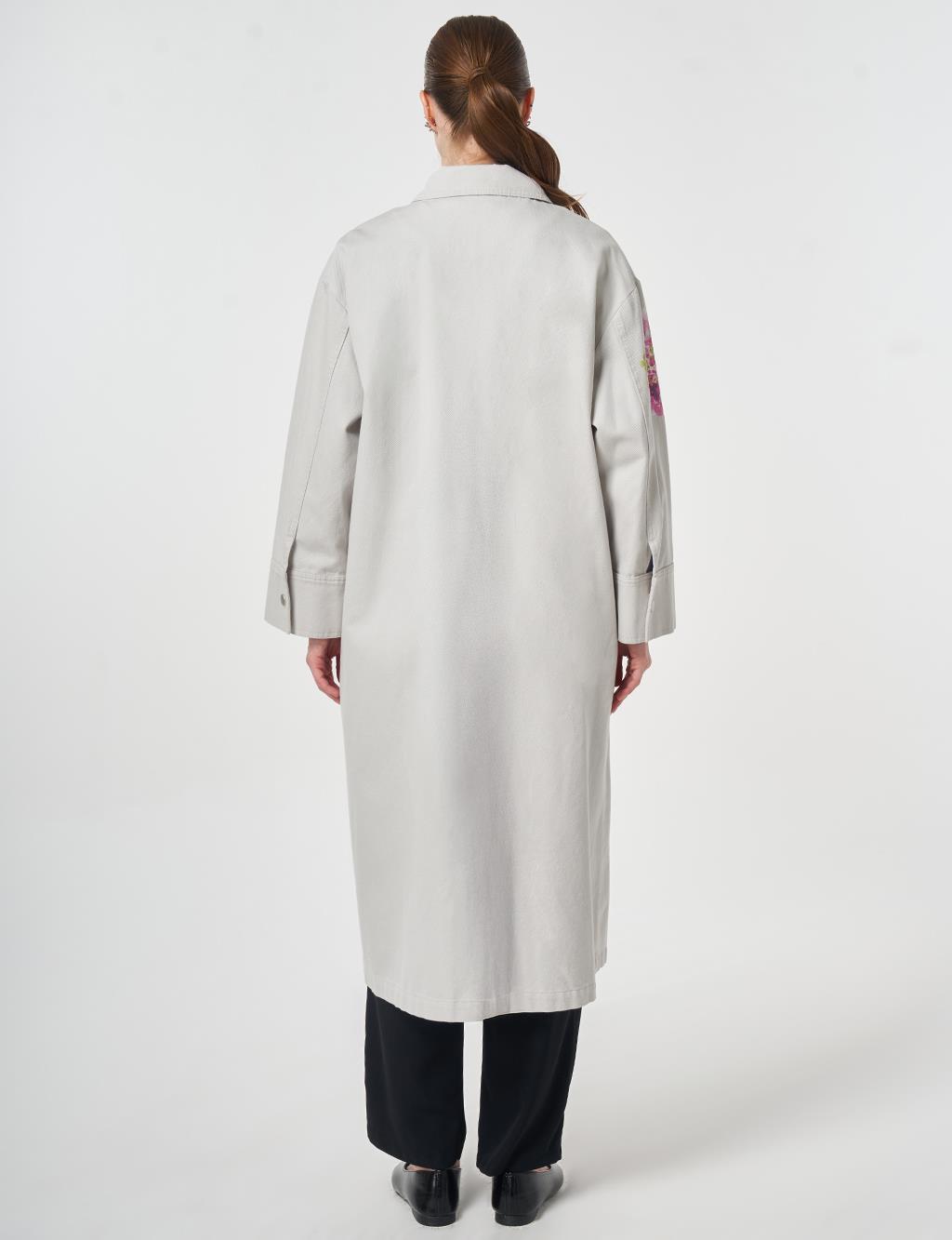 Floral Baskı Detaylı Kap Açık Gri 