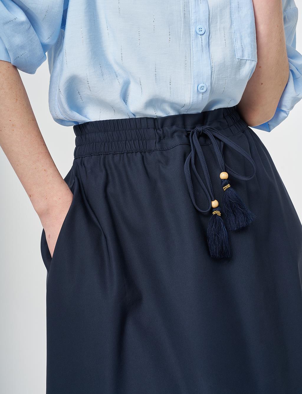 Fringed A-line Skirt Dark Navy