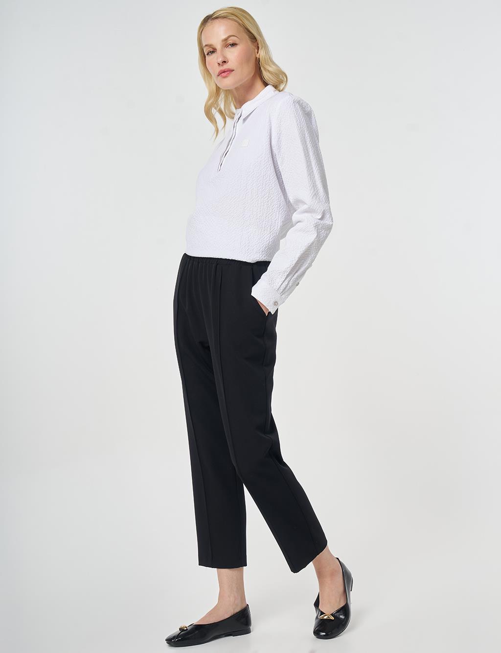 Topstitched Straight-Leg Pants Black