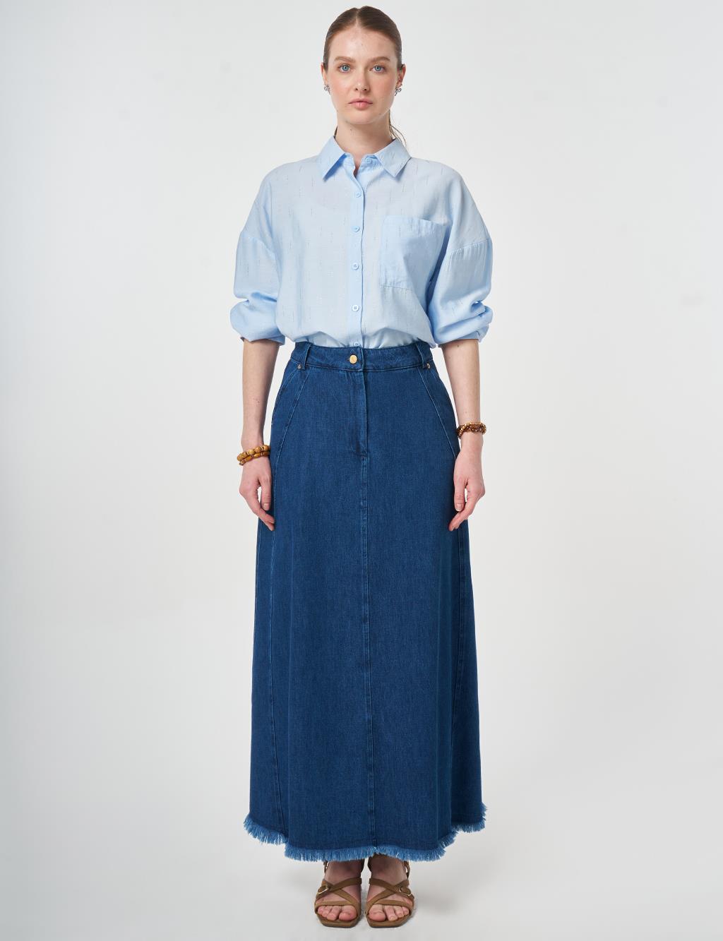 Washed Denim Skirt Navy 