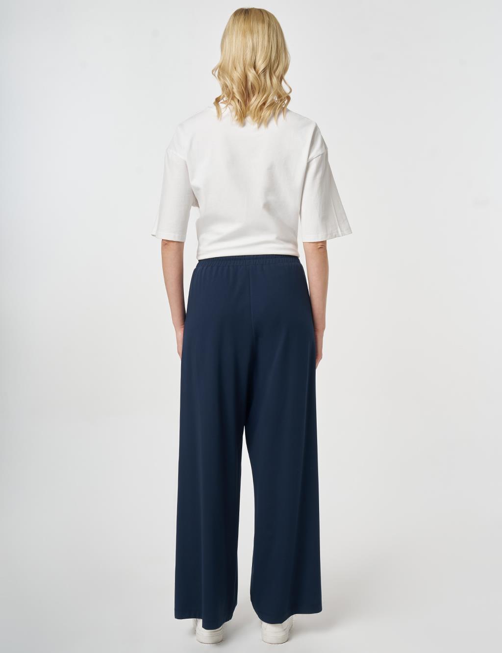 Elastic Waist Relaxed Fit Trousers Dark Navy