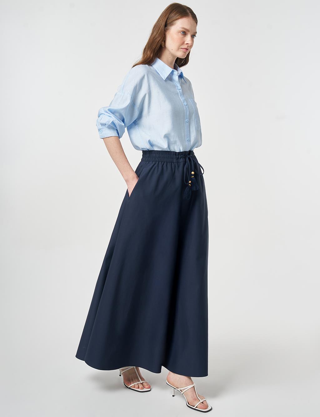 Fringed A-line Skirt Dark Navy