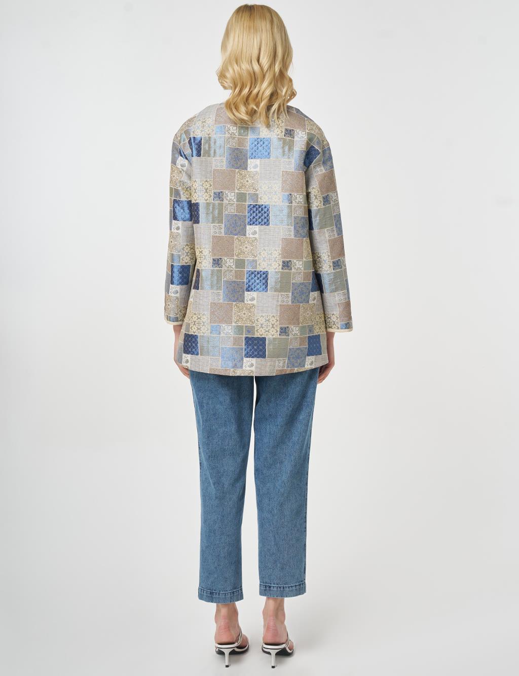 Square Pattern Jacquard Jacket Indigo
