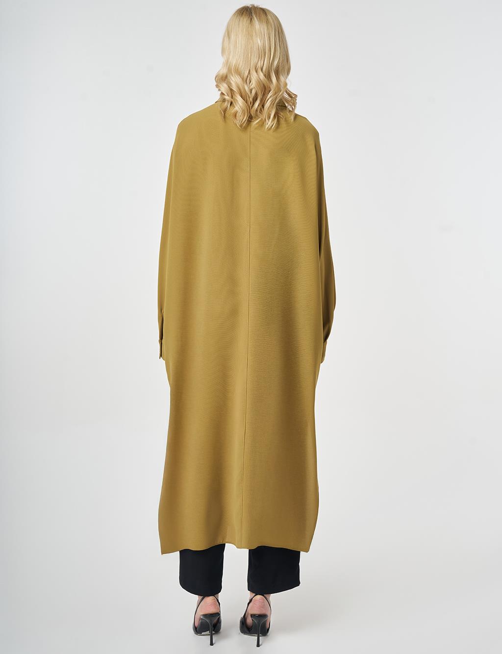 İşlemeli Krep Uzun Tunik Haki