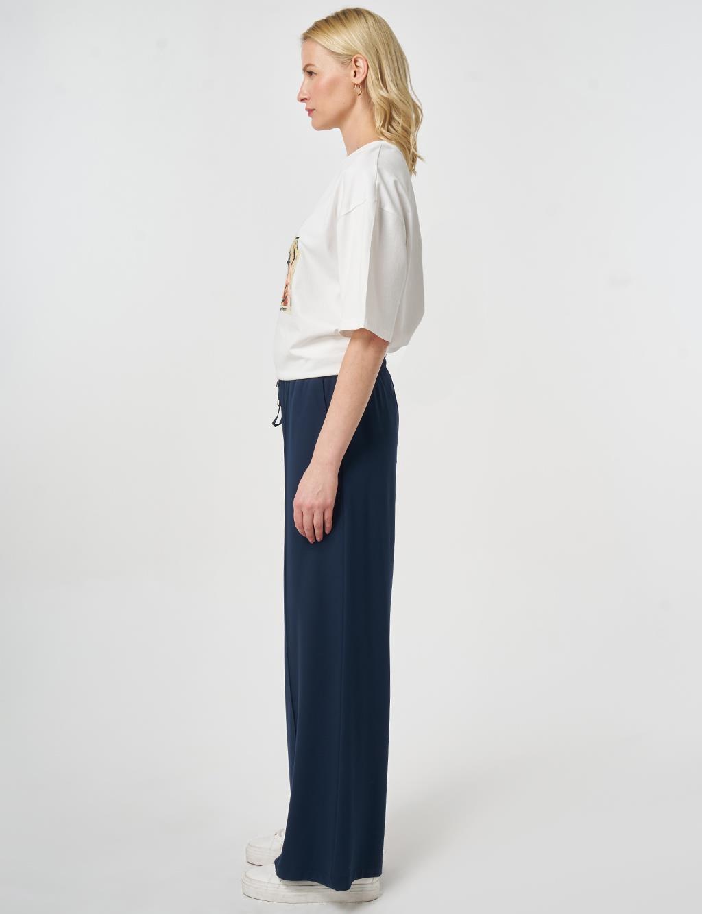 Elastic Waist Relaxed Fit Trousers Dark Navy
