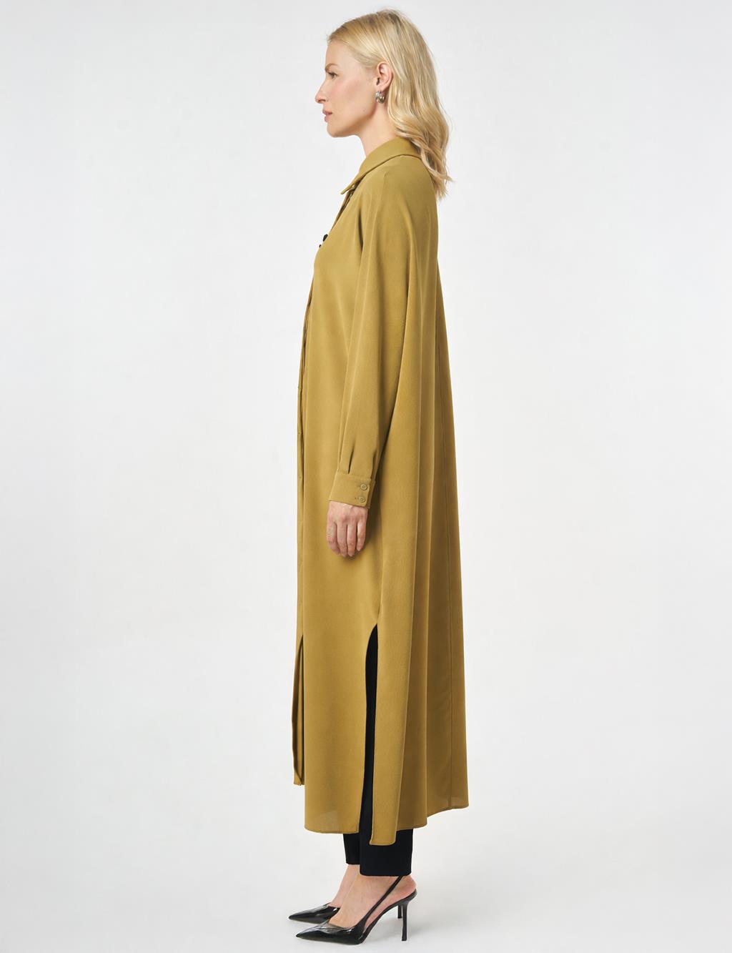 İşlemeli Krep Uzun Tunik Haki