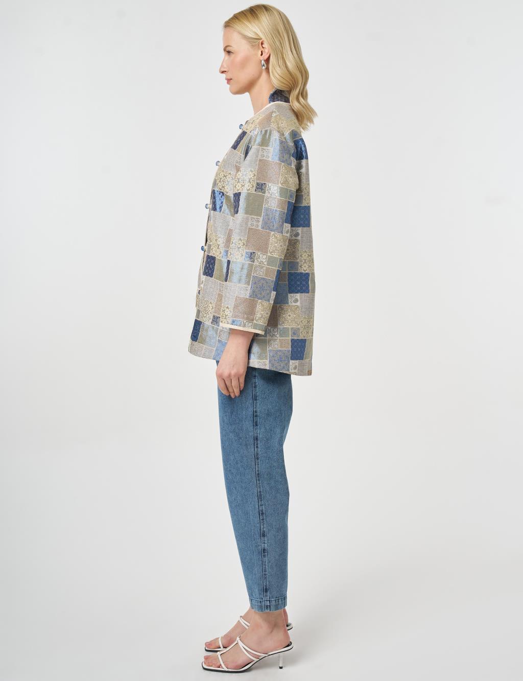 Square Pattern Jacquard Jacket Indigo