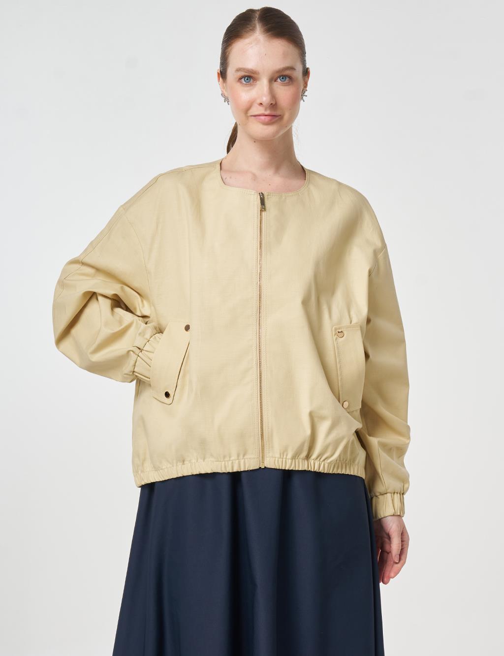Zip-Up Bomber Jacket Light Yellow