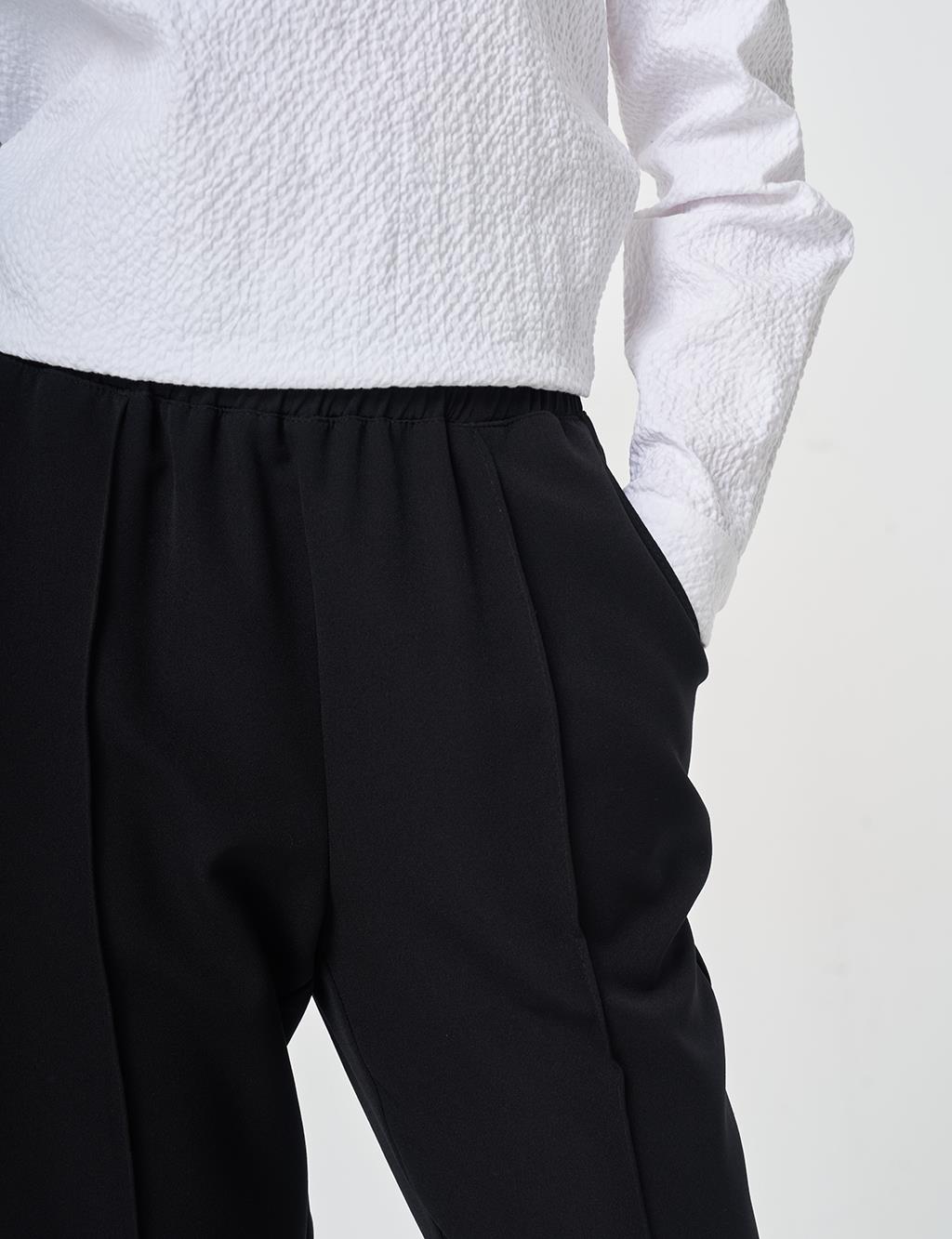 Topstitched Straight-Leg Pants Black