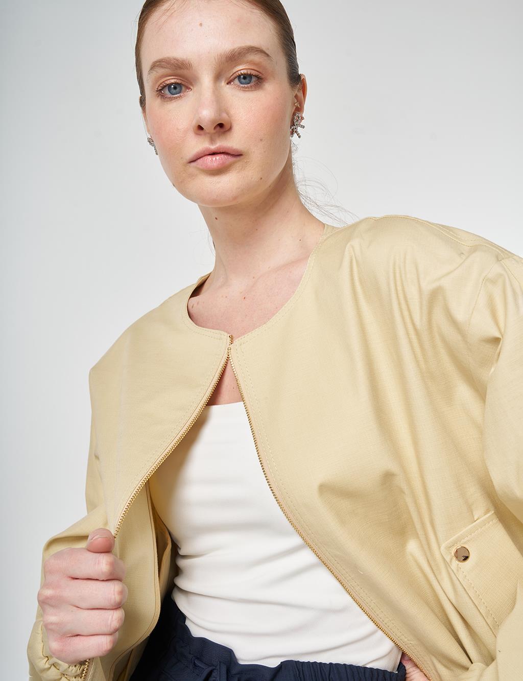 Zip-Up Bomber Jacket Light Yellow