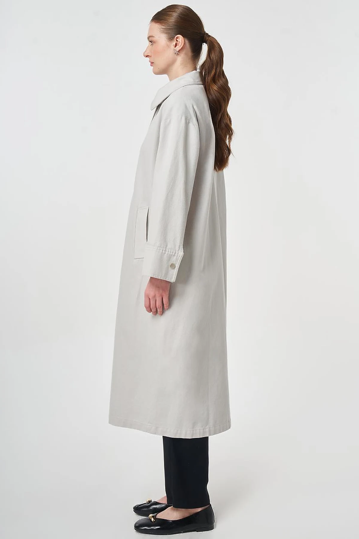 Floral Print Detail Coat Light Grey