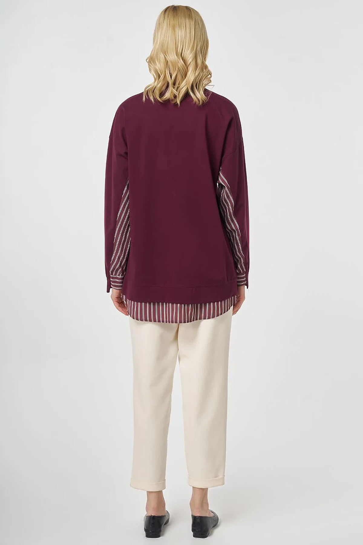 Shirt-Detail Rayon Sweatshirt Dark Burgundy