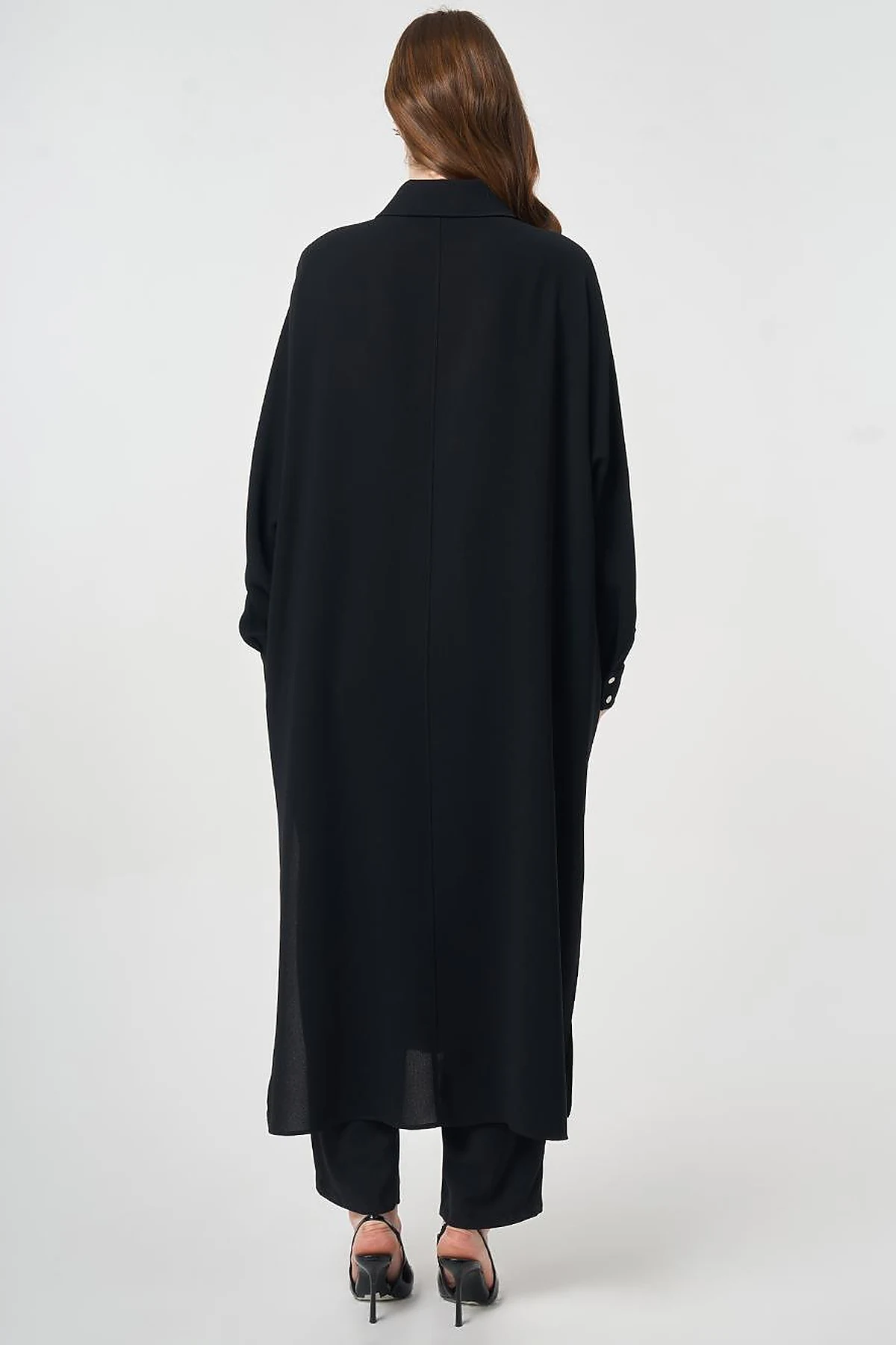 Embroidered Crepe Long Tunic Black