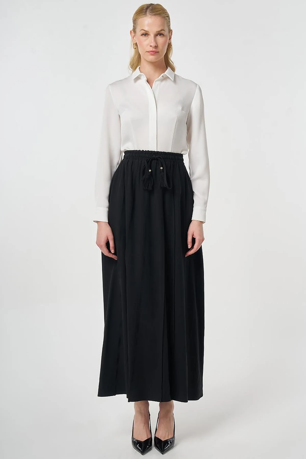 Panel-Stitched Rayon Skirt Black