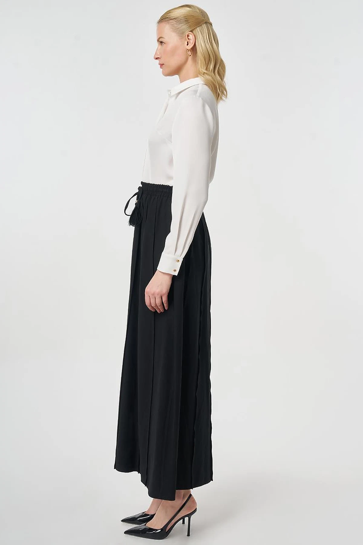 Panel-Stitched Rayon Skirt Black
