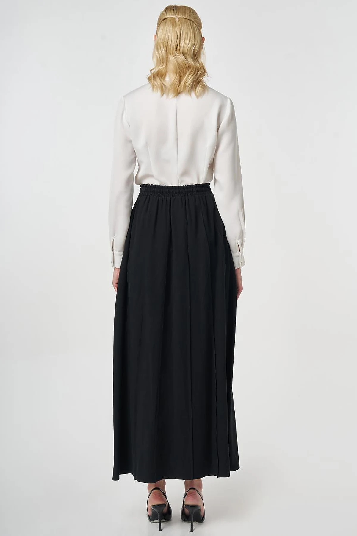Panel-Stitched Rayon Skirt Black