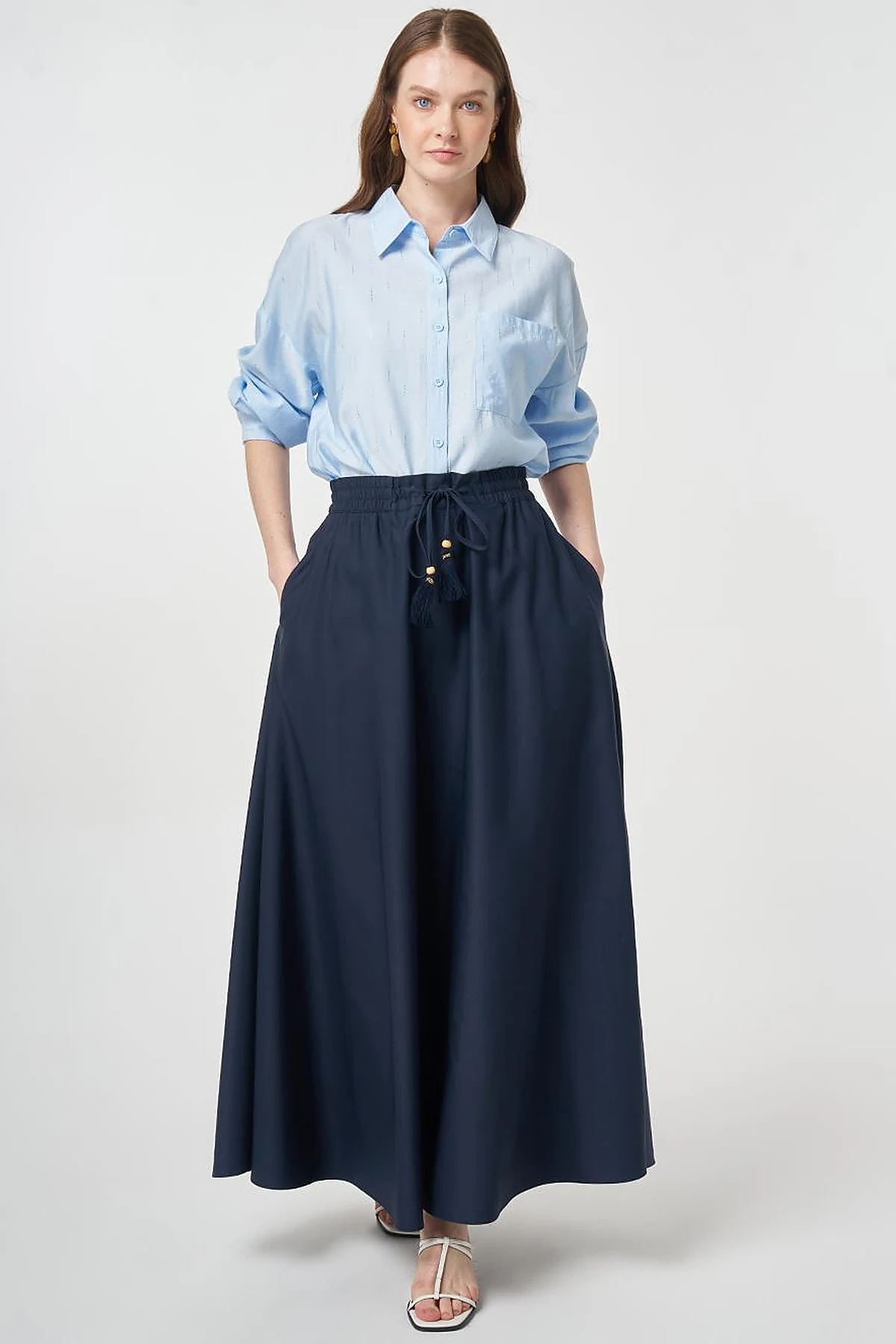 Fringed A-line Skirt Dark Navy