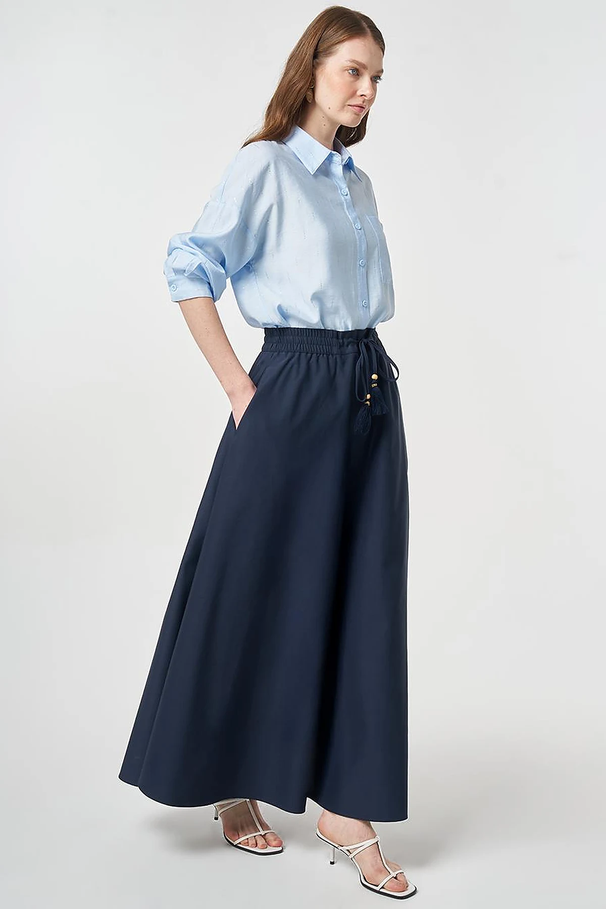 Fringed A-line Skirt Dark Navy