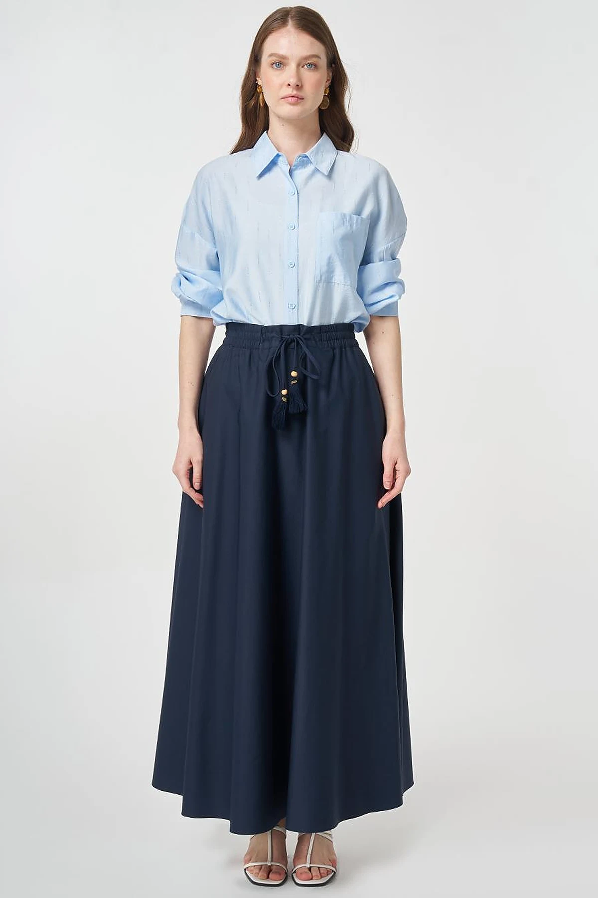 Fringed A-line Skirt Dark Navy