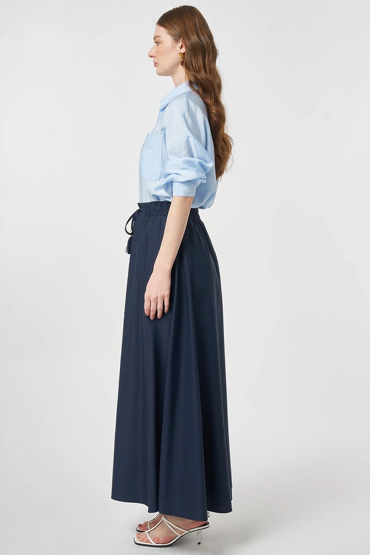 Fringed A-line Skirt Dark Navy