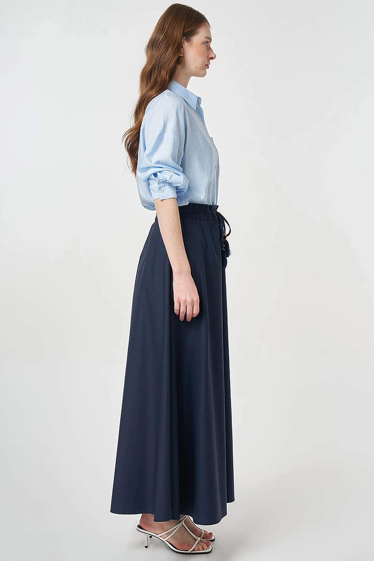 Fringed A-line Skirt Dark Navy
