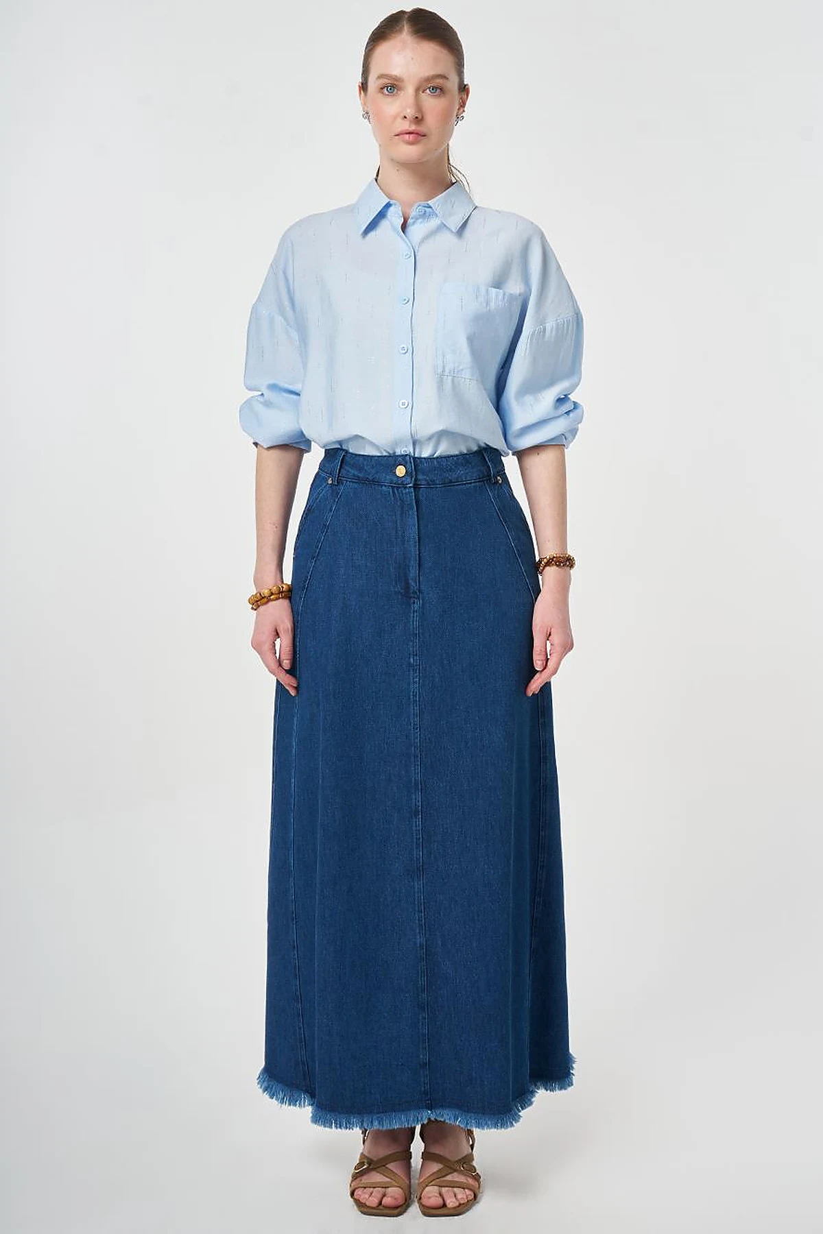 Washed Denim Skirt Navy 