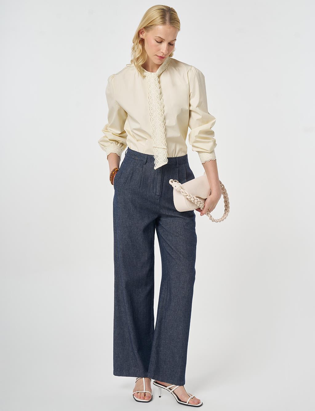 Pleated Cotton-Linen Trousers Dark Navy