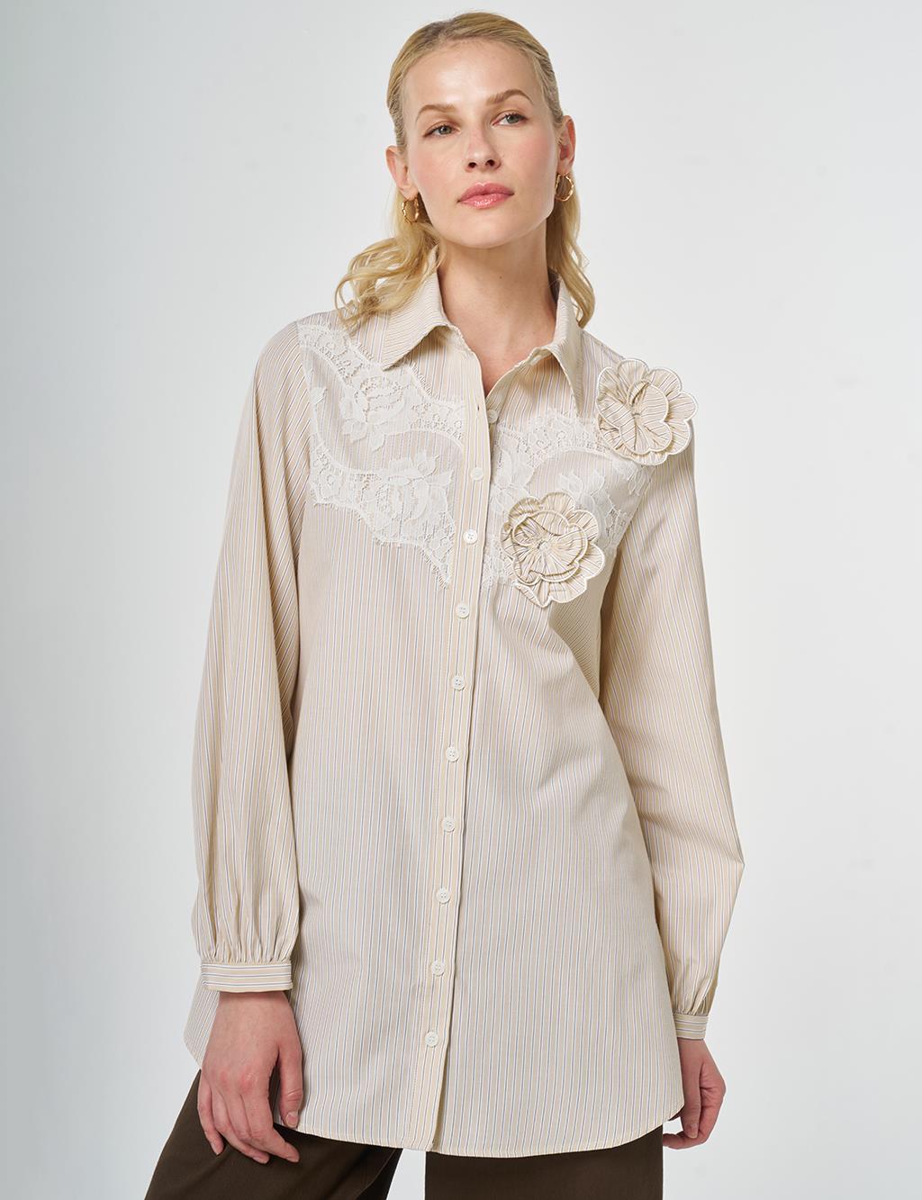 Lace-Trimmed Cotton-Viscose Tunic Light Yellow