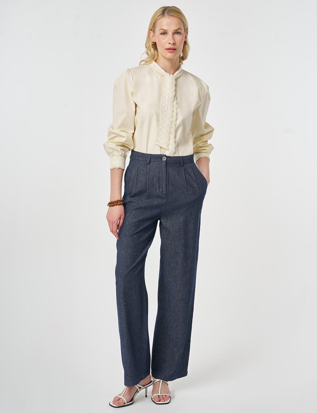 Pleated Cotton-Linen Trousers Dark Navy