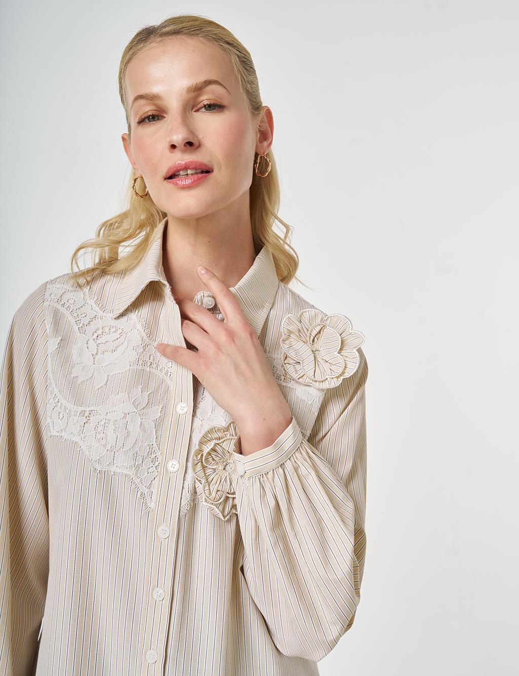 Lace-Trimmed Cotton-Viscose Tunic Light Yellow