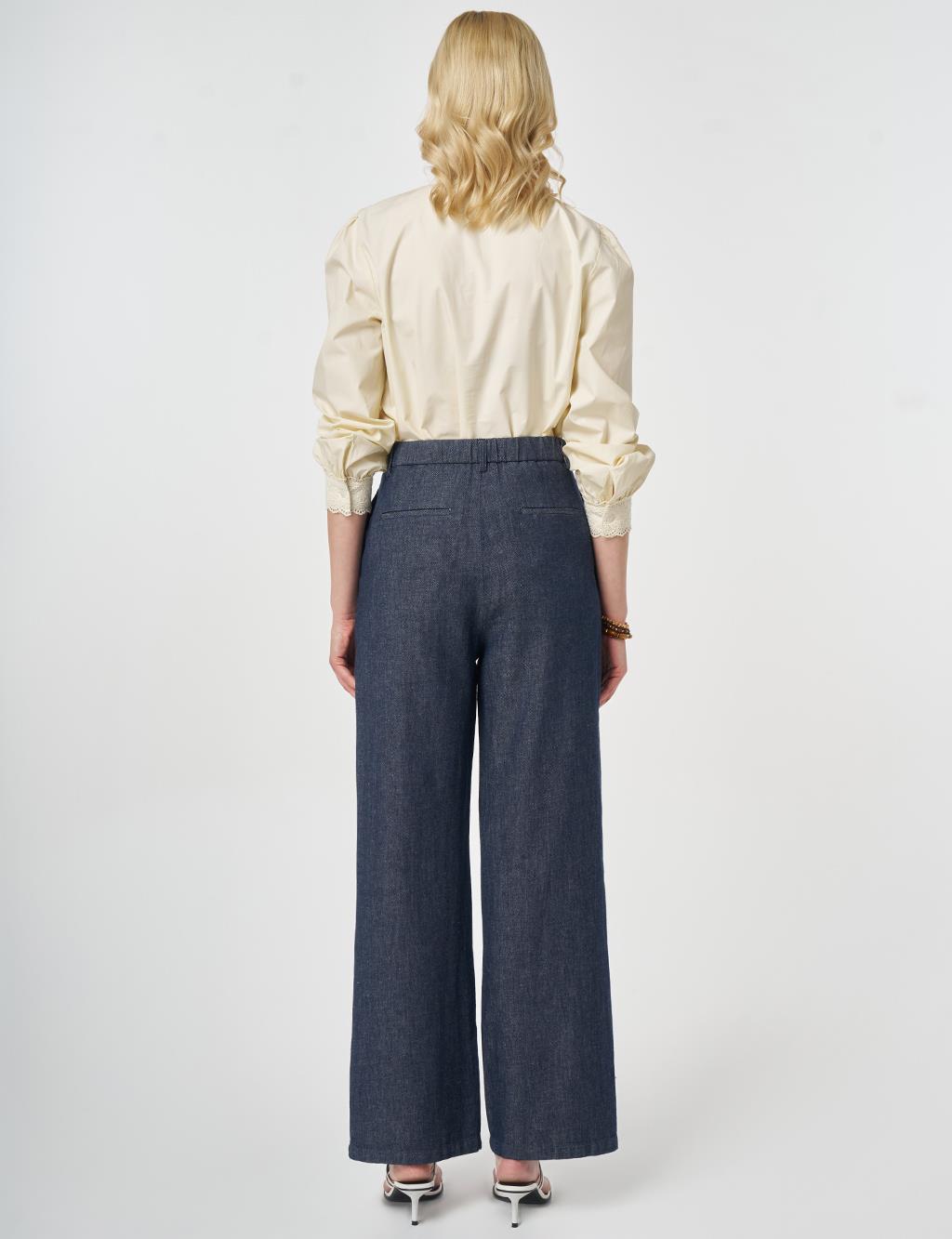 Pleated Cotton-Linen Trousers Dark Navy